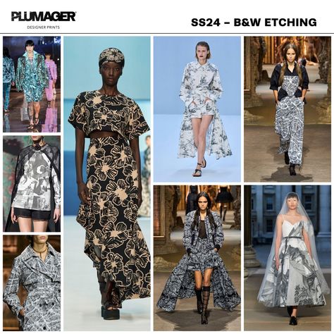 Etched icons in stark black and white make for unique conversational prints in Spring Summer 2024 🖤 🤍 🖤 🤍 🖤 🤍 🖤 🤍 CLICK for the B&W Etching Pinterest Board #pattern #print #surfacepattern #textiledesign #fashiontrends #conversationalprint #ss24 Trend Forecast Spring Summer 2024, Ss24 Pattern Trends, Trends Prints Spring 2024, Print And Pattern Trends 2024, Summer 24 Trends, Spring Summer 2024 Print Trends, Ss24 Print Trends, Pattern Trends 2023/2024, Spring Summer 2023 Print Trends