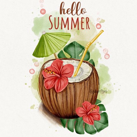 #hellosummer 🤗 #coconut #watercolor #digitalwatercolor #watercolorblog #watercolorsummer Bored Ideas, Stickers On Instagram, Watercolor Blog, Shutter Stock, Summer Pics, Sweet Summertime, Diy Canvas Art Painting, Digital Watercolor, June 1