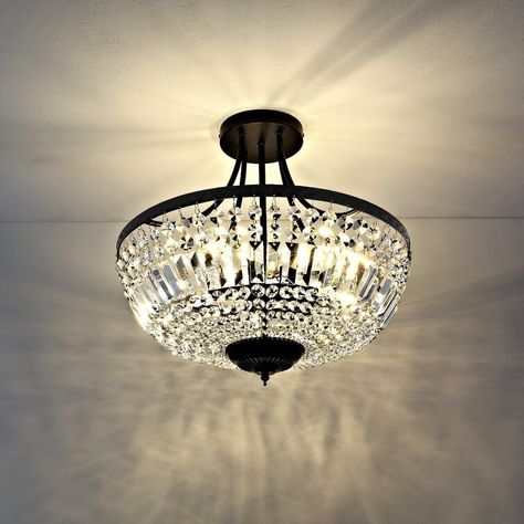 WINGBO 5-Light E26 Round Crystal Ceiling Light Fixture Semi Flush Mount - 19.5" W - On Sale - Bed Bath & Beyond - 35662172 Closet Light Fixtures, Farmhouse Flush Mount Light, Semi Flush Mount Chandelier, Bathroom Chandelier, Black Light Fixture, Round Ceiling, Flush Mount Chandelier, Chandelier Modern, Crystal Ceiling Light