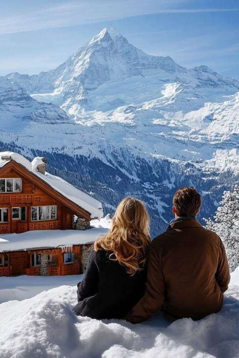 Experience the romance of the Swiss Alps. Stay in a cozy chalet, enjoy skiing, and relax in a spa with stunning mountain views. 🏔⛷🔥 #SwissAlpsRomance #WinterGetaway #MountainEscape Swiss Alps Ski Resort, The Alps Winter, Couple Spa Aesthetic, Mountain Skiing Aesthetic, Romantic Ski Trip, Winter Honeymoon Destinations Usa, Skiing In Europe, Couple Cozy Aesthetic, Couple In Switzerland