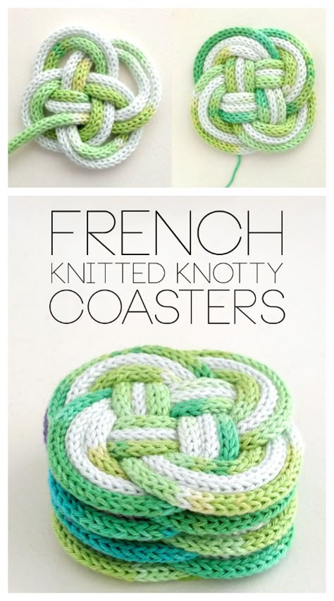 I-Cord Knotted Coaster Free Knitting Patterns - Knitting Pattern Knit Coaster, Spool Knitting, Loom Knitting Projects, Lucet, French Knitting, Loom Knitting Patterns, Knitting Instructions, I Cord, Free Knitting Patterns