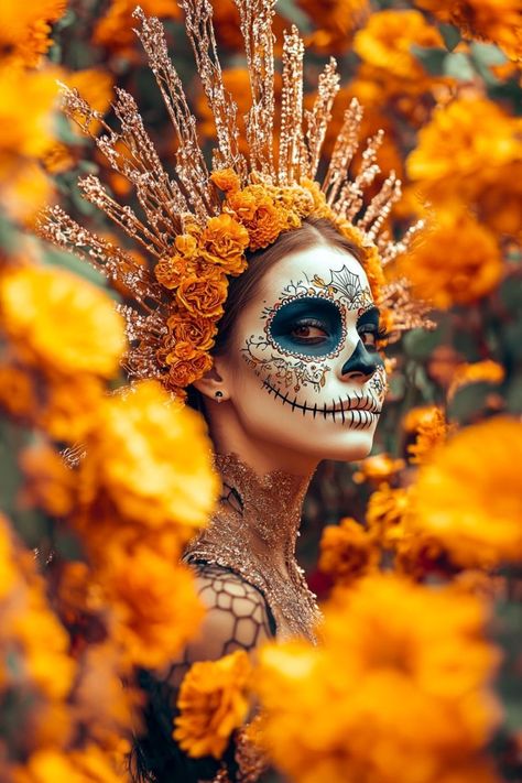 Halloween Makeup Sugar Skull, Mexican Celebrations, Dead Makeup, Creepy Halloween Makeup, Gothic Lace, Mexican Traditions, Sugar Skull Makeup, Halloween Makeup Inspiration, Floral Crowns