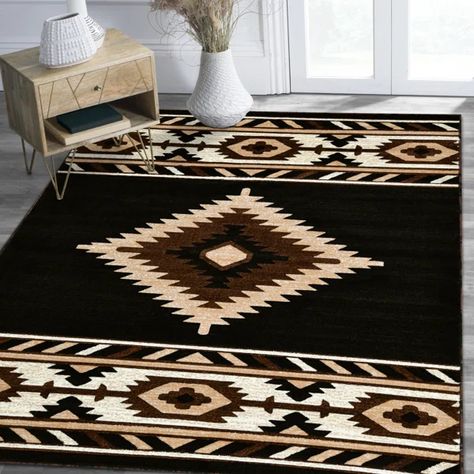 Performance Black/Cream/Brown Rug Rug Under Bed, Southwestern Rugs, Mid Century Interior Design, Western Rugs, Mid Century Interior, Abstract Rugs, Grey And White Rug, Moroccan Trellis, Office Floor