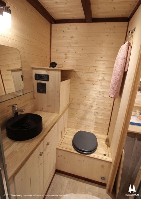 190 Sq. Ft. Tiny Cottage on Wheels by WoodyWay Switzerland House, Mini Cottage, Narrowboat Interiors, Tiny House Cottage, Cottage Tiny House, Tiny House Towns, Outdoor Toilet, Tiny House Builders, Sustainable Technology