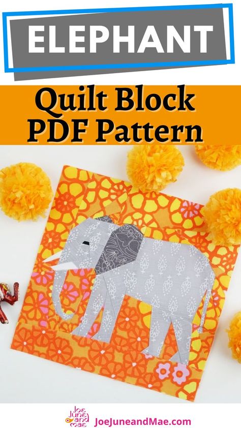 Start a new quilt project with this easy Elephant quilt block pattern. This is Elisa the Elephant. This beautiful quilt block pattern is from my book Adorable Animal Quilting. You should check this out! Elephant Quilt Pattern Free, Elephant Quilt Pattern, Elephant Paper Piecing, Elephant Quilt Block, Elephant Quilts Pattern, Arts And Crafts Decor, Quilt Pattern Easy, Easy Patchwork, Scrappy Patchwork