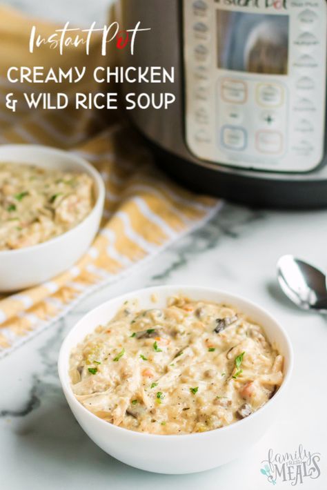 Instant Pot Creamy Chicken Wild Rice Soup #familyfreshmeals #instantpot #pressurecooker #instantpotsoup #chickenwildrice #wildrice #soup #creamysoup #easyrecipe #familyfavorite #chicken Chicken And Wild Rice Soup, Wild Rice Soup Recipes, Chicken Wild Rice, Soup Creamy, Chicken Wild Rice Soup, Creamy Chicken And Rice, Rice Soup Recipes, Chicken Rice Soup, Fresh Meals