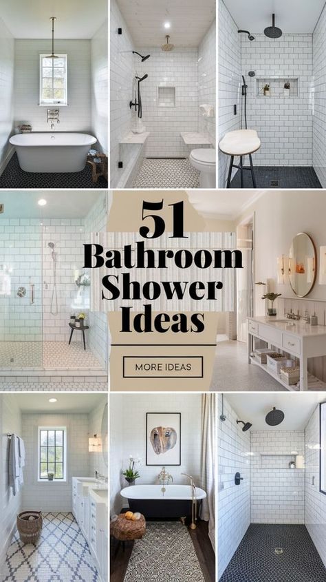 Browse 51 stunning bathroom shower ideas to inspire your next remodel. From sleek modern showers to cozy rustic designs, find the perfect fit for your home. These elegant styles blend functionality with aesthetic charm, making every shower an experience. #BathroomInspo #ShowerDesign #HomeDecor #BathroomRemodel #RusticBathroom #ModernShower #InteriorDesign Modern Chic Bathroom Ideas, Small Master Remodel Bathroom Makeovers, Main Bathroom Ideas With Tub, Bathroom Ideas With Shower Only, Modern Small Bathroom Designs, Bathroom With No Windows Ideas, Bathroom With Shower Ideas, Modern Country Bathrooms, Bathrooms Ideas Modern