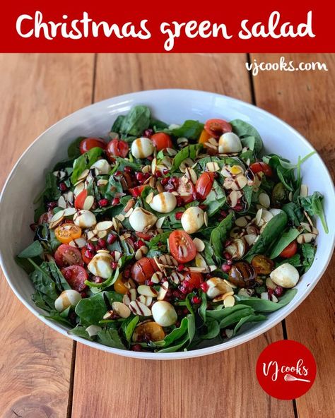 Easy Christmas green salad recipe - VJ cooks Christmas Day Food Ideas, Xmas Salads, Apple Sour Cream Slice, Christmas Vegetable, Vegetable Couscous Salad, Salad Recipes Holidays, Salad For Parties, Christmas Day Food, Roasted Vegetable Couscous