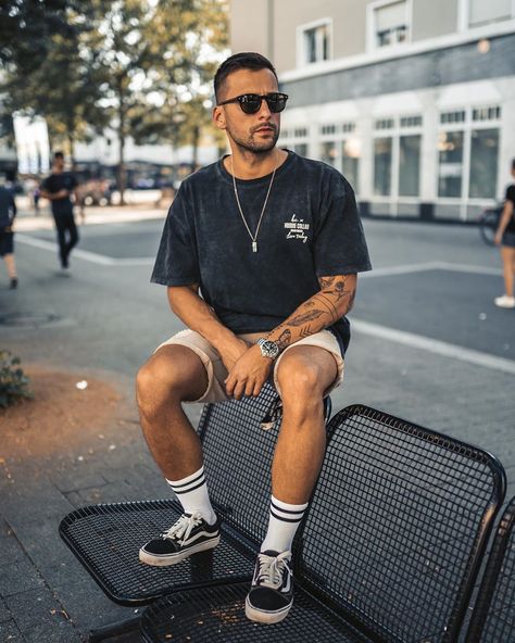 RareTrio ®’s Instagram post: “Another summer outfit inspiration. What do you think guys? 🙏🏼 Have a good evening!” Converse High Outfit, Have A Good Evening, Guy Aesthetic, Vans Outfit, Street Style Outfits Men, White Vans, Summer Outfit Inspiration, Summer 24, Long Socks