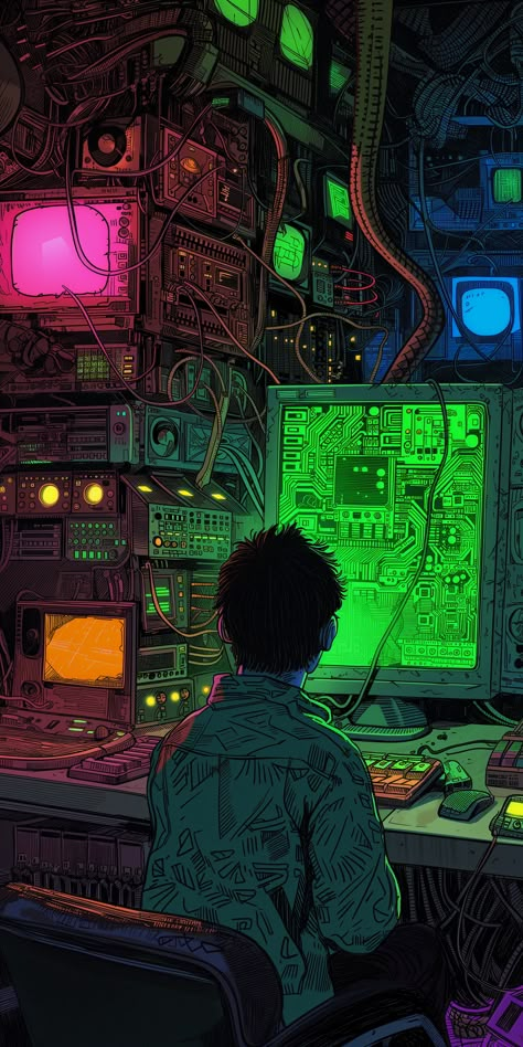 Cyberpunk Cartoon, Cyberpunk Hacker, Cyberpunk Art Illustration, Tech Wallpaper, Japanese Cyberpunk, Dark Cyberpunk, Cyberpunk Aesthetic Wallpaper Desktop, Retro Tech, Cyberpunk Background