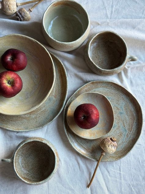 Ceramic rustic olive dinner set handmade dinnerware full set minimal stoneware plates bowls set aesthetic plate wabisabi plates gift for her Pottery Dining Sets, Wabi Sabi Dinnerware, Ceramic Table Setting, Handmade Dinnerware Set, Stoneware Table Setting, Dinnerware Sets Unique, Plates Aesthetic, Aesthetic Pottery, Japanese Farmhouse