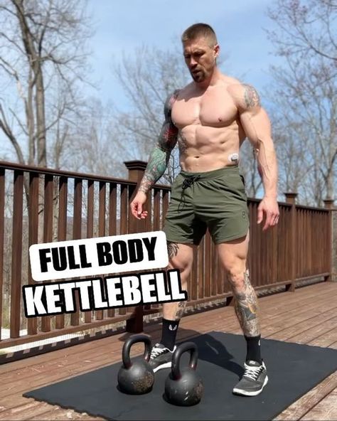 Jay T. Maryniak on Instagram: "🔥Full Body Kettlebell Circuit🔥  ⬇️Workout Details⬇️  Perform each exercise for 40 seconds with 20 seconds rest in between exercises. Once you finish the last exercise, rest 90 seconds. Do 4 sets✅  1️⃣KB 2 Push Ups + Clean + 2 Front Squats 2️⃣KB Hollow 2+1 Press 3️⃣KB RDL + Bent Row 4️⃣KB Pass Through Pendulum Lunge (L) 5️⃣KB Pass Through Pendulum Lunge (R) 6️⃣KB 2+1 Push Press  Comment the word “SHRED” to get free access to my Kettlebell Shred 8-Week Program  Have a great workout!💪🏻  #kettlebell #kettlebellworkout #fullbodyworkout #hiit #hiitworkout #crossfit" Kettlebell Circuit Workout, Kettlebell Workout Routines, Full Body Kettlebell Workout, Kettlebell Circuit, Kettle Bell, Front Squat, Circuit Workout, R 6, Push Ups