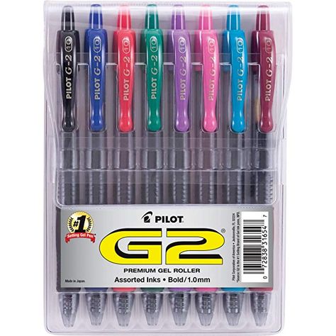 Amazon.com: Pilot G2 Retractable Premium Gel Ink Roller Ball Pens Bold Point Assorted Color Inks 8-Pack Pouch (31654): Office Products Pilot G2 Pens, Roller Pen, Stocking Stuffers For Her, Pilot Pens, School Supplies List, Gel Ink Pens, Roller Ball, Pointed Pen, Custom Business Cards