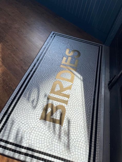 Mosaic Lettering Mosaic Lettering Floor, Mosaic Welcome Mat, Mosiac Floor, Mosaic Lettering, Mosaic Entryway, Modern Farmhouse Interior Design, Metal Mosaic, Restaurant Flooring, Mosaic Pictures