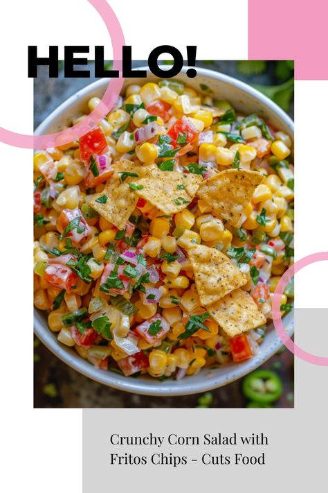 Crunchy Corn Salad with Fritos Chips recipe. Bursting with vibrant colors, textures, and bold flavors, this salad is a delightful fusion of sweet corn, crisp Corn Salad With Fritos, Salad With Fritos, Crunchy Corn, Fritos Corn Chips, Quick And Easy Weeknight Dinners, Gourmet Dishes, Dinner Delicious, Dinner Recipe Ideas, Gourmet Cooking