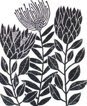 Protea Mix Linoleum Printmaking, Lino Printing, Linoleum Block Printing, Linocut Printmaking, Lino Art, Lino Cut, Linocut Art, Architecture Tattoo, Block Printing