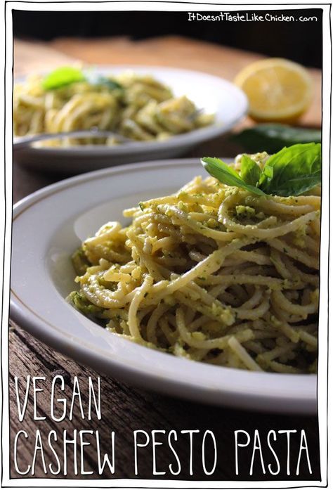 Takes less than 20 minutes to whip up this Vegan Cashew Pesto Pasta, but it will taste like you worked all day in the kitchen. Perfect for the lazy gourmet! #itdoesnttastelikechicken Cashew Pesto Recipe, Cashew Pesto, Vegan Pasta Dish, Bolognese Recipe, Vegan Pesto, Like Chicken, Vegan Pasta Recipes, Pesto Recipe, Vegan Pasta