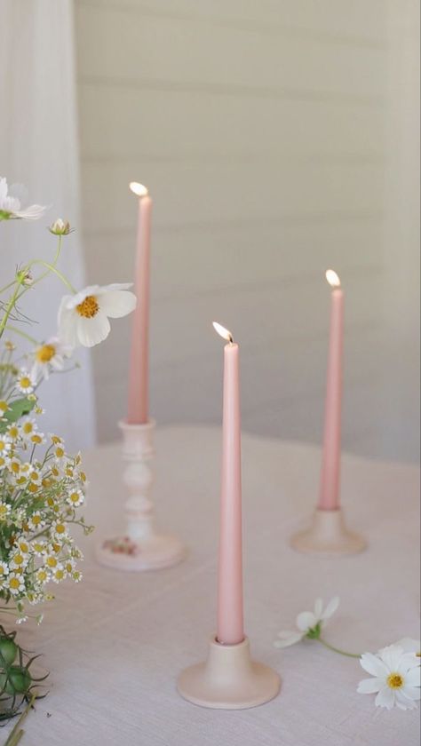 Coloured Taper Candles, Blush Pink Candles, 28th Birthday Ideas, Pink Taper Candles, Blush Tint, Tapper Candles, Taper Candles Wedding, Pink Candle Holders, Dinner Candle