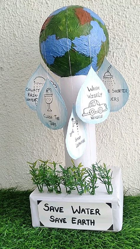 Earth Day Model Ideas, Save Earth Craft Ideas, Project For Earth Day, World Conservation Day Activities, Save Water Activities, Save The Earth Activities, Save The Earth Preschool Activities, Save The Earth Craft, Earth Projects For Preschool