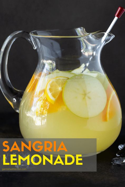 Cocktails for entertaining don\'t get any easier than sangria. This refreshing Sangria Lemonade recipe perfect for summer nights on the patio or tailgating before the big game. #sangria #rum #wine #cocktails Lemon Sangria, Easy Sangria, Lemonade Sangria, Summer Sangria Recipes, Sangria Drink, Batch Cocktail Recipe, Pitcher Cocktails, Batch Cocktails, Lemonade Recipe