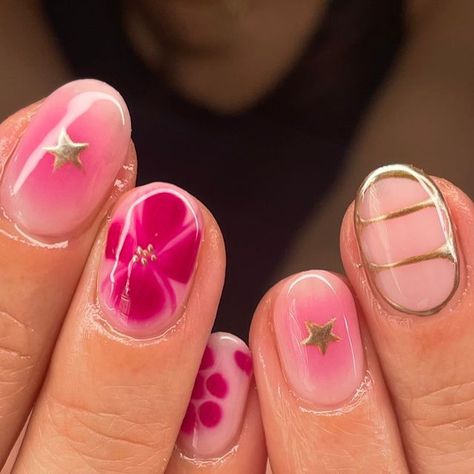 Summer Nails on Instagram: "Some mix&match nail inspos for soft girlies🌸🌷🍒🌻 #summernails #summernailinspo #summernailideas #summernaildesigns #naildesign #nailart #nailideas #nailinspo #nailsnailsnails #mixandmatch #mixandmatchnails #mixmatchnails #privatenailtech #privatenailsalon #privatenailstudio #londonnails #londonnailtech #londonprivatenailtech #biab #biabnails #biabnailart #biablondon #foryou #fy #foryoupage #fyp #gelnailart #gelnaildesign #tgb #flowernails" Cute Mix Match Nails, Mix Match Nail Designs, Miss Match Nails, Soft Gel Nails Design, Really Short Acrylic Nails, Short Nails With Designs, Short Nail Inspi, Nail Art On Short Nails, Nail Designs Short Nails