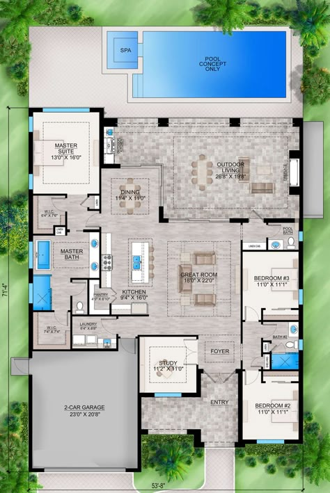 5bedroom House Plans One Floor, 3bedroom House Plans Modern Single Floor, House Design One Floor, Dual Master Suite House Plans, Modern Ranch House Plans, 3 Bedroom Home Floor Plans, Dream House Layout, L Shaped House Plans, Texas House Plans