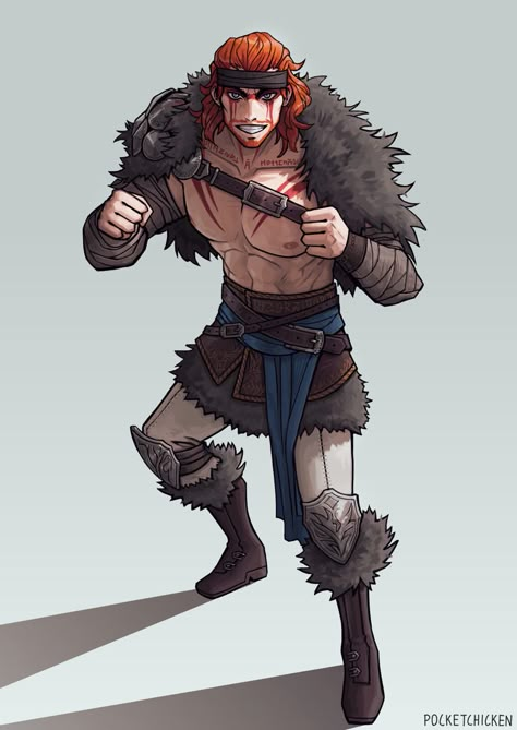 Viking Clothing Male Drawing, Dnd Viking Character Art, Dnd Wrestler, Viking Warrior Art Men, Male Fighter Dnd, Druid Character Design Male, Brute Character Design, Viking Character Design Male, Norse Dnd