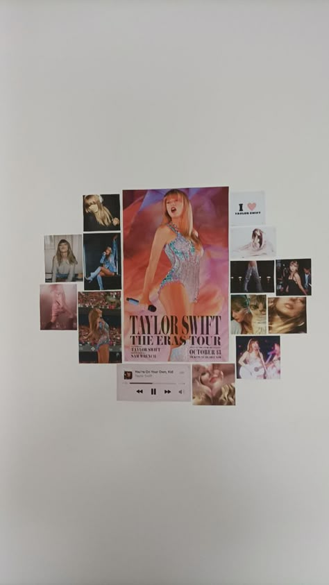 Taylor swift Taylor Swift Room Collage, Taylor Swift Folklore Bedroom, Taylor Swift Wall Ideas, Taylor Swift Collage Wall, Lover Room Taylor Swift, Eras Tour Room Decor, Taylor Swift Wall Decor Ideas, Swiftie Room Ideas, Taylor Swift Vinyl Wall