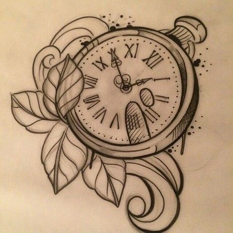 Clock design Pocket Watch Tattoo Design, Watch Tattoo Design, Simple Compass, Compass Drawing, Pocket Watch Tattoos, Catrina Tattoo, Watch Drawing, Clock Tattoo Design, Pocket Watch Tattoo