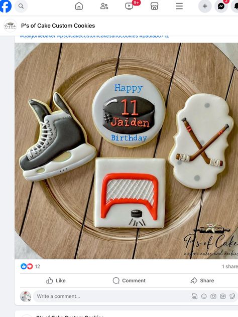 Hockey Cookies, Skate Boy, First Birthday Cookies, Hockey Birthday, Theme Cookies, Sugar Cookie Royal Icing, Hockey Girl, Decorating Cookies, Sugar Cookie Designs