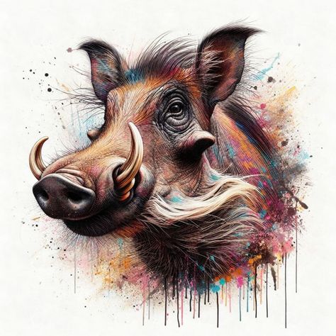 Warthog Splash art - Gareth Parkes Warthog Tattoo, Warthog Drawing, Warthog Art, Elephant Painting Canvas, Datsun Pickup, African Antelope, Peacock Images, African Tattoo, Animal Action