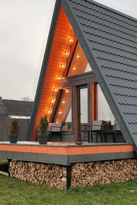 A Frame Home Exterior, A Frame Exterior, A Shape House, A Frame Interior Design, A Frame House Design, Frame House Design, A Frame House Interior, Triangle Home, Cabin Style Homes