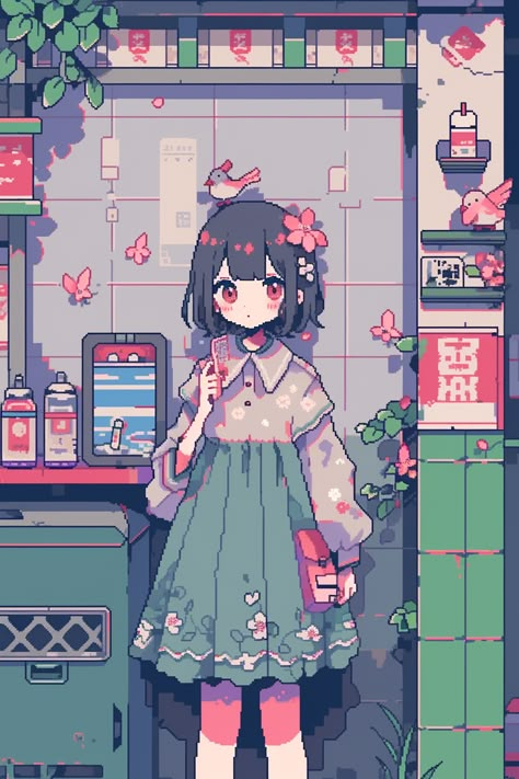 #rococo #pixelart #lofi #90s #aesthetic #anime #animeart #spaces #aiart #midjourney #midjourneyart #relaxing #pfp #profilepictures Gamer Digital Art, Pixel Art Wallpaper Aesthetic, Space Icons Aesthetic, Lofi Character, Gaming Aesthetic Wallpaper, Lofi Art, Nostalgic Aesthetic, Chibi Wallpaper, Gaming Anime