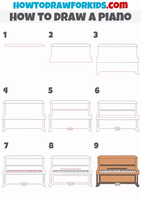 How To Draw Piano Easy, How To Draw Piano, How To Draw A Piano, Piano Art Draw, Piano Drawing Easy, Draw Piano, Piano Drawing, Furniture Drawing, Piano Easy