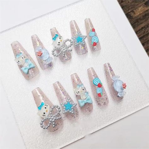 Nails 3d, Kawaii Diy, Pearl Bow, Hello Kitty Nails, Fake Nails With Glue, Latest Nail Art, Cat Nails, Cute Nail Art, Clean Nails