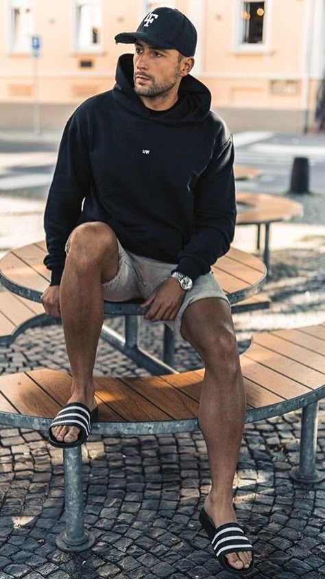 Slide Sandals Outfit, Slides Outfit, A Outfit, Mens Shorts Outfits, Preppy Men, Automatic Espresso Machine, Adidas Slides, Mens Summer Outfits, Men Slides