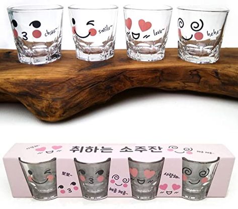 [LENITH] Korean Soju Shot Glasses Sets, 1.7 oz, Character Clear Glass, Heart Shaped Glass for Whiskey ,Tequila and Liquor. (Characters) Korean Soju, Glasses Cute, Funny Character, Soju, Glass Heart, Shot Glasses, Glass Material, The Amazon, Tequila