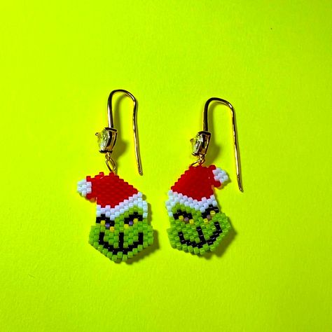 Seed Bead Patterns Christmas, Seed Bead Ghost Earrings, Christmas Seed Bead Earrings Patterns, Santa Beaded Earrings, Grinch Beaded Earrings, Christmas Seed Bead Earrings, Fall Beaded Earrings, Grinch Earrings, Xmas Beads