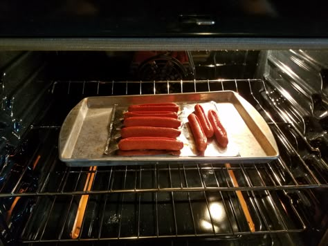 These are my personal favorite way to cook a hot dog.  The skin becomes crisp while the interior remains extremely juicy.  They are more on the well done side because that’s how I like them.  If you prefer them not as well done reduce the cooking time and keep an eye on them.  Enjoy! Hot Dogs In Oven, Broiled Hot Dogs, Oven Hot Dogs, Baked Hot Dogs, Ground Beef Breakfast, Making Hot Dogs, Grilling Hot Dogs, Chicken For Dogs, Best Oven