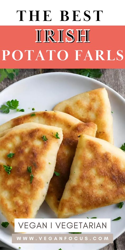 Try the rich tradition of Irish cuisine with our Vegan Irish Potato Farls. These easy-to-make flatbreads capture the essence of traditional Irish fare, offering a simple and delicious addition to any meal spread. Made with just a handful of ingredients. Whether enjoyed warm with a spread of vegan butter or served alongside your favorite breakfast, lunch or dinner dishes, these Vegan Irish Potato Farls are sure to become a cherished favorite. Irish Potato Farls Recipe, Irish Meals Traditional, Irish Potato Farls, Farls Recipe, Vegan Irish Stew, Potato Farls, Traditional English Food, Bread Alternative, Irish Potato