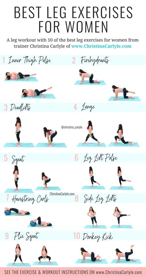 The Best Leg Exercises for Women that tone the legs, slim down the thighs, and burn leg fat fast. Learn what makes these the best leg exercises and get a complete leg workout routine for women on the blog at: https://www.christinacarlyle.com/best-leg-exercises-women/ #legs #fitness Best Leg Exercises For Women, Compound Leg Exercises, Leg Muscle Groups, Leg Exercises For Women, Best Leg Exercises, Bigger Legs, Leg Workout Women, Workout Instructions, Toned Legs Workout