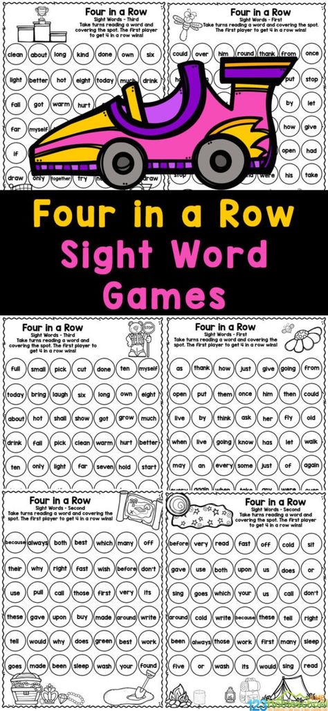 Are you looking for a fun, simple way to encourage sight word practice? Four in a Row Sight Words Games are a great way to work on learning sight words while playing a fun game. Use these free printable sight word games to review first grade, 2nd grade, and 3rd grade words. Simply print the sight word printables and you are ready to play! Free Sight Word Games Printables, Site Word Games 1st Grade, Sight Word Practice First Grade, Sight Word Scavenger Hunt, Phonics Games 3rd Grade, 1st Grade Sight Word Games, Color By Sight Word Free Printables, Reading Games First Grade, Sight Word Games For First Grade