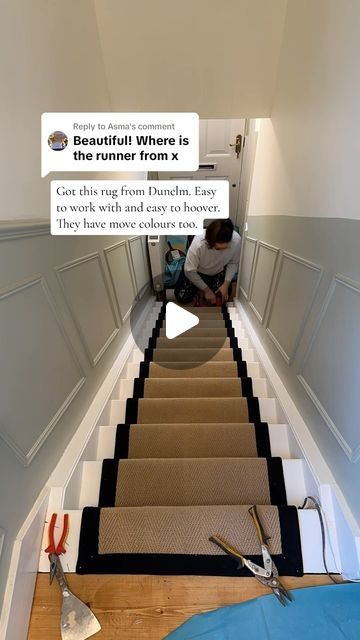 Jute Stair Runner, Herringbone Stair Runner, Tiktok Products, Jute Carpet, Carpet Stairs, Stair Runner, Black Border, Short Video, Herringbone