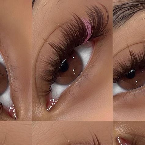 Eyelashes With Pink, Brown Lashes Black Women, Brown Lashes On Dark Skin, Brown Eye Lashes Extensions, Brown And Black Lash Extensions, Dark Brown Lash Extensions, Las Extensions, License Esthetician, Pink Lash Extensions