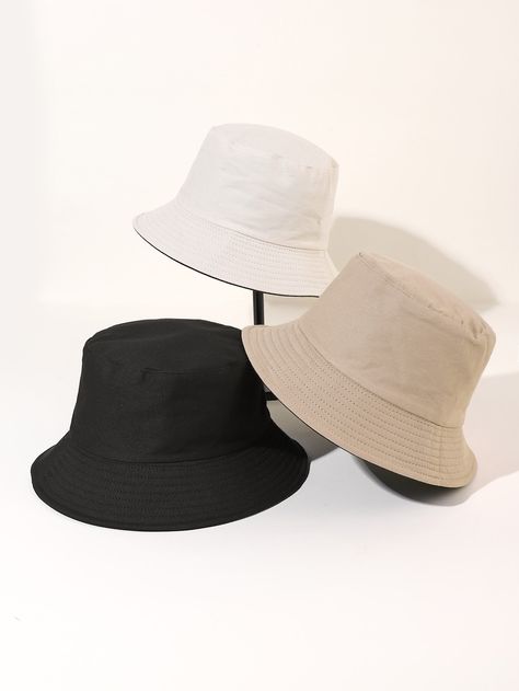 3pcs Simple Bucket Hat Bucket Hat Aesthetic, Purple Bucket Hat, Cute Bucket Hats, Beige Bucket Hat, Baseball Jacket Outfit, Minimal Shirt Design, Bucket Hat Outfit, Bucket Hat Fashion, Chic Evening Dress