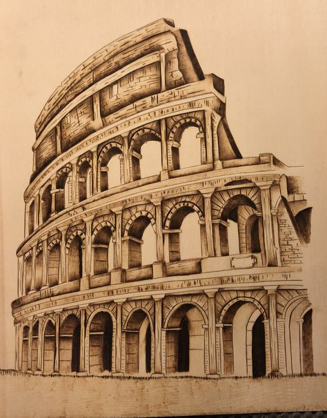 Architectural Pencil Drawings, Colloseum Drawing Architecture, Coliseum Drawing, Coliseum Tattoo, Colosseum Sketch, Colosseum Drawing, Rome Drawing, Architecture Sketchbook, Architecture Design Sketch