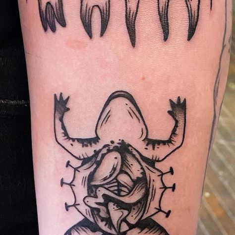 Emily Black • Tattoo Artist on Instagram: "The greatest day. Thanks for letting me tattoo frog guts on you Miranda! 😇 And framed by a string of teeth?? Greatest day." Frog Dissection Tattoo, Black Frog Tattoo, String Of Teeth Tattoo, Teeth Tattoo, Frog Dissection, Emily Black, Tooth Tattoo, Luck Tattoo, Black Frog