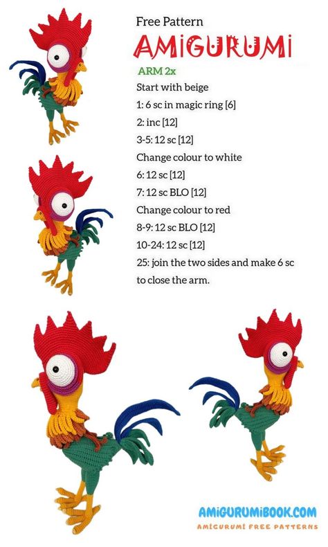 Cute Rooster Hei Hei Amigurumi Free Pattern - Amigurumibook.com Unique Granny Squares Crochet, Unique Granny Squares, Hei Hei Moana, Crochet Inspiration Ideas, Crochet Flower Squares, Disney Crochet Patterns, Granny Squares Crochet, Disney Crochet, Free Amigurumi Crochet Patterns