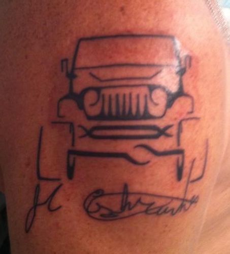 Jeep Tattoo Jeep Tattoos, Jeep Tattoo, Jeep Humor, Tattoo Thoughts, Car Jeep, Jeep Brand, Body Decor, Jeep Jeep, I Love My Dad