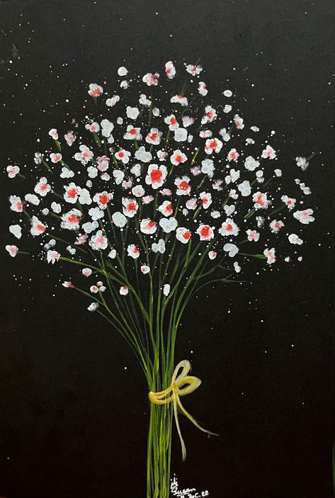 My first time trying out on paper and acrylic. Unlike watercolor, it is easy to manage. #drawing #painting #acrylicpainting #blackpaper #blackcanvas #flowerdraw #flowerpaintings Painting On Black Paper, Wildflowers Bouquet, Flower Bouquet Drawing, Oil Painting On Paper, Black Paper Drawing, Spring Wildflowers, Acrylic Painting On Paper, Time Painting, Wildflower Bouquet